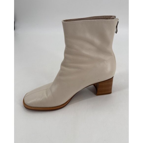 Ivory Leather Mid Block Heel Ankle Boots With Rear Zip Closure Womens Size 8.5 - Picture 6 of 12